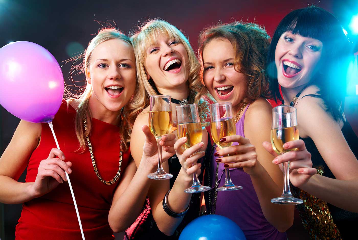 Girls with champagne partying at hen's night
